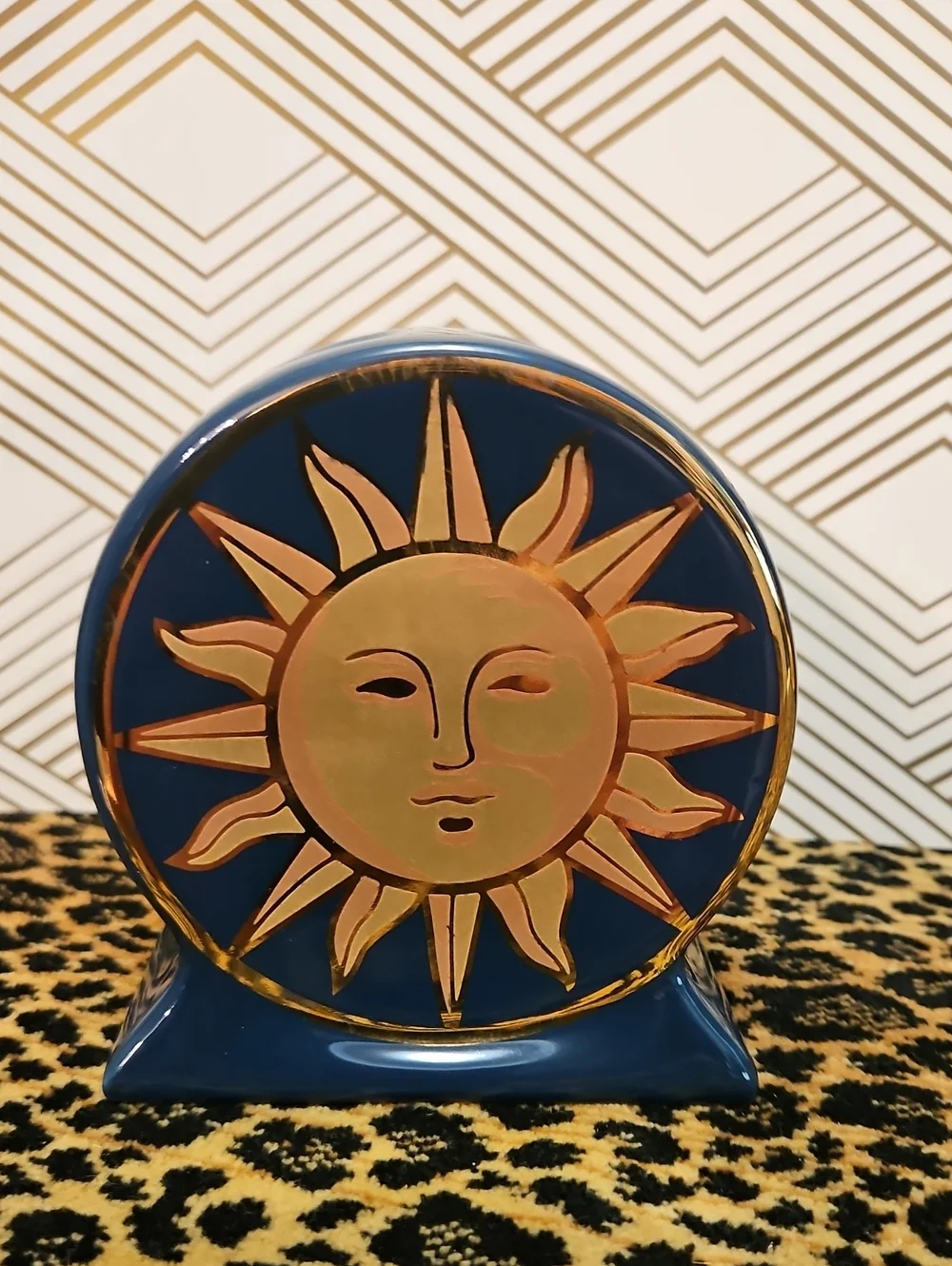 Vintage 90's Celestial Sun and Moon Ceramic Bathroom Set in Navy and Gold